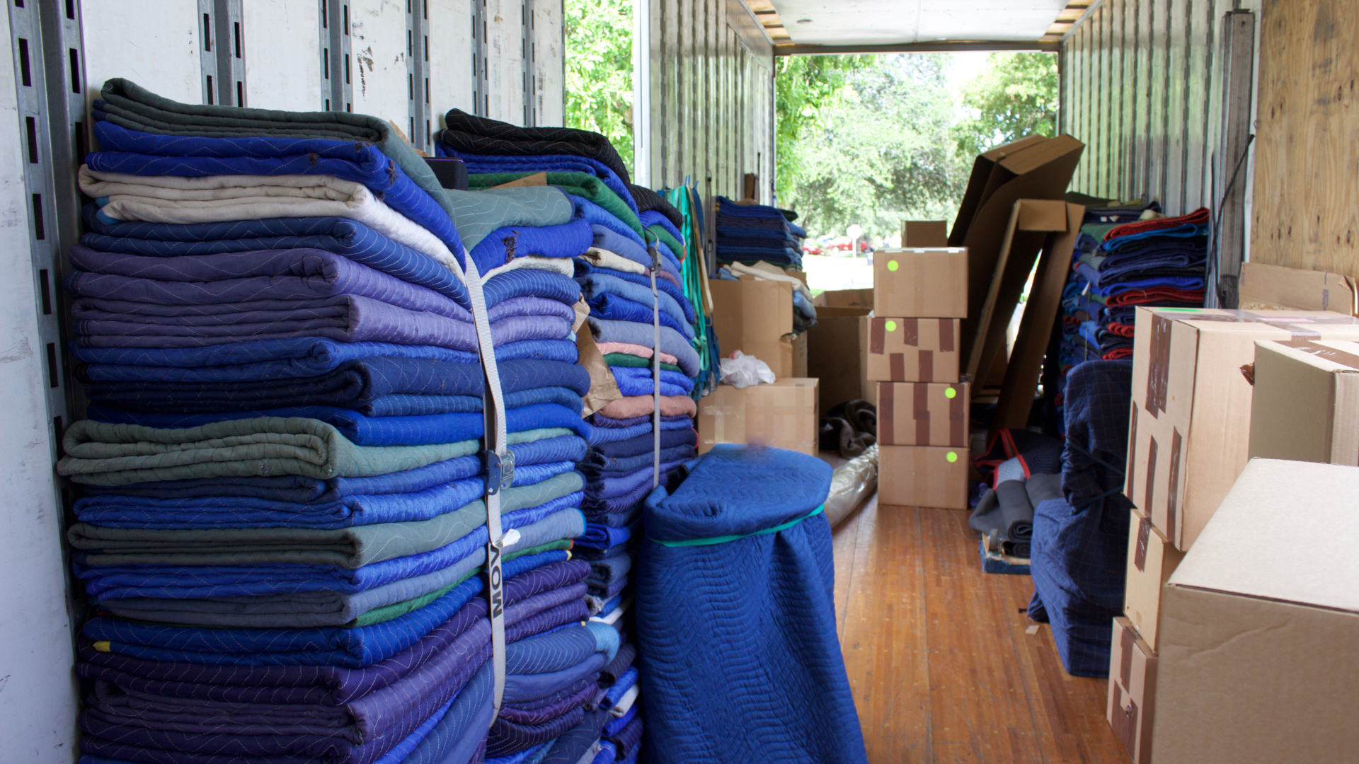 moving blankets in the back of the truck